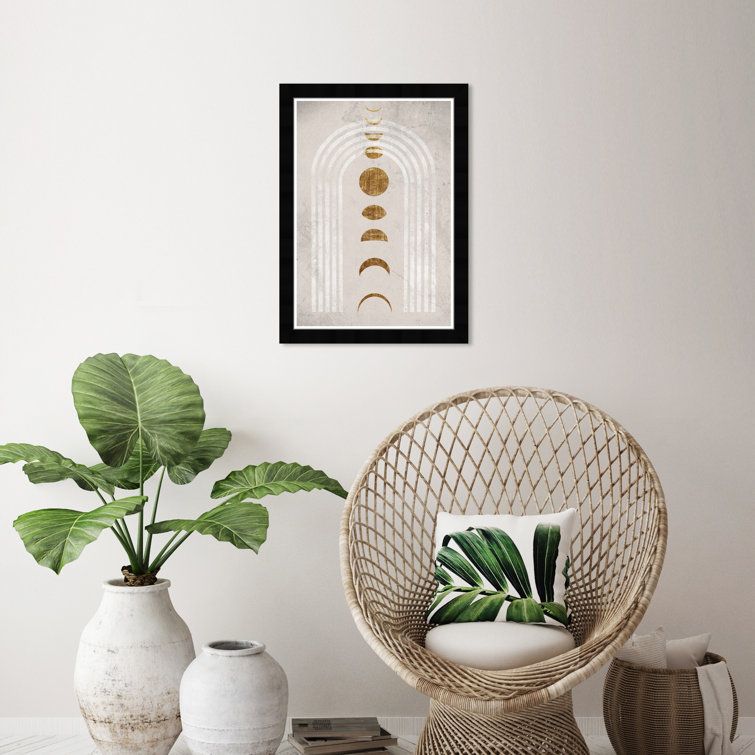 Latitude Run® Lunar Cycle Gold, Boho Lunar Cycle Modern White Framed